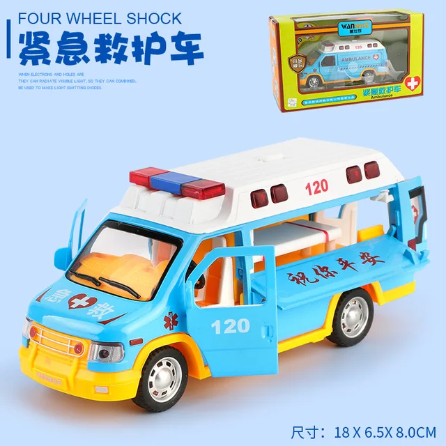 W85001 with box 1:24 семья Забавный сплав звук и светильник Модель скорой помощи автомобиль в Китае/скорая помощь, литой аварийно-спасательный автомобиль игрушка для детей - Цвет: W85001 with box