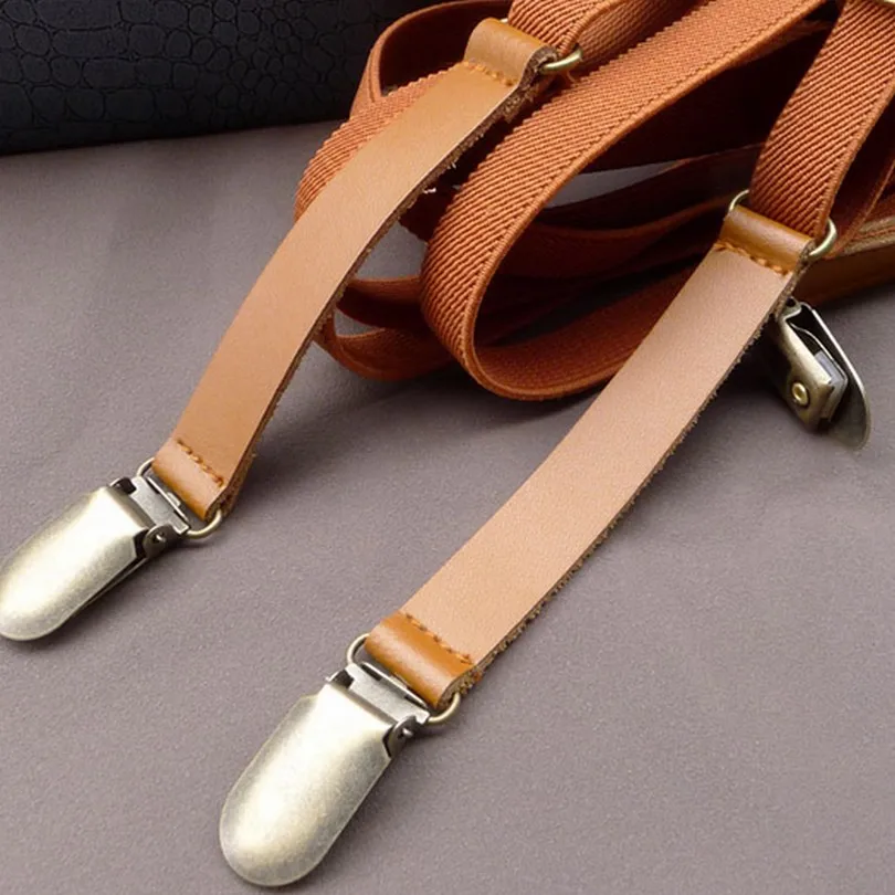 Твердые Винтаж подтяжки с зажимы 2017 эластичные штаны Подтяжки для Мужские