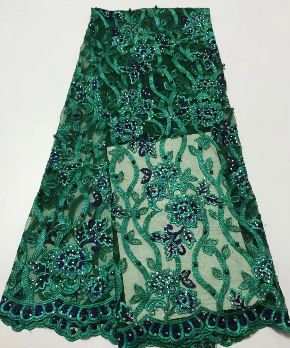

New Nigerian party dress style embroidered chiffon fabric with high quality beautiful beads TS7820