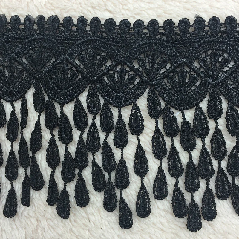 High Quality15 Yards Polyester Black White Tassel Dangling Fringe Lace Trims For DIY Sewing Craft 8cm Width | Дом и сад