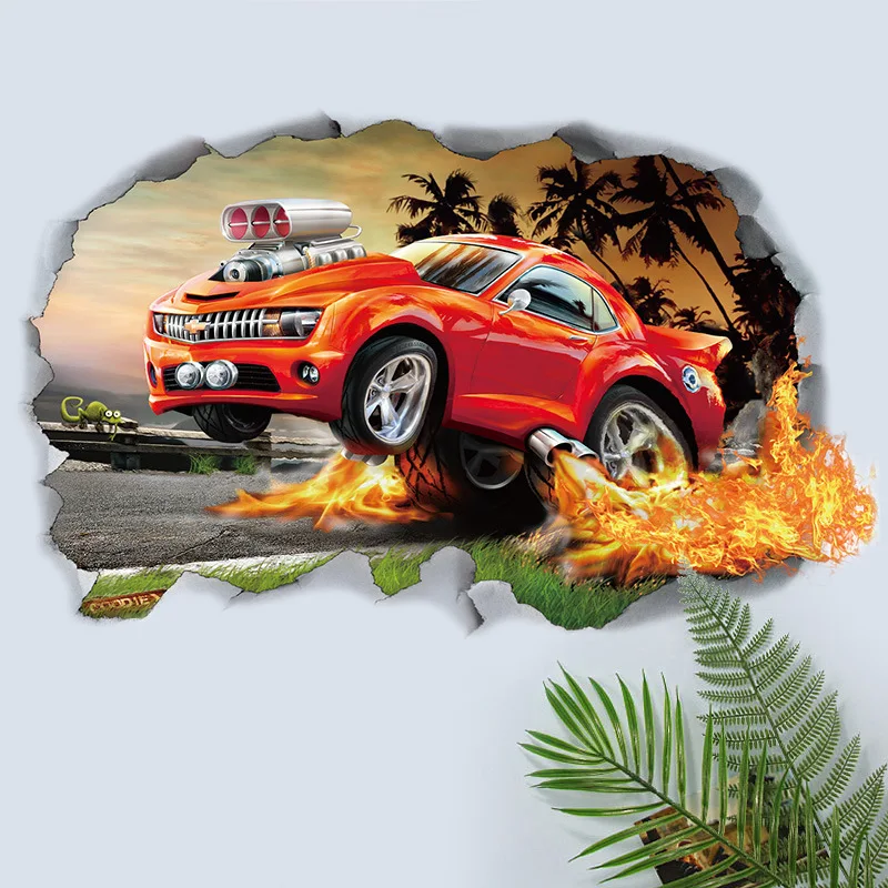 3D сломанная стена Chevrolet Car для мальчиков спальня самоклеящаяся детская комната