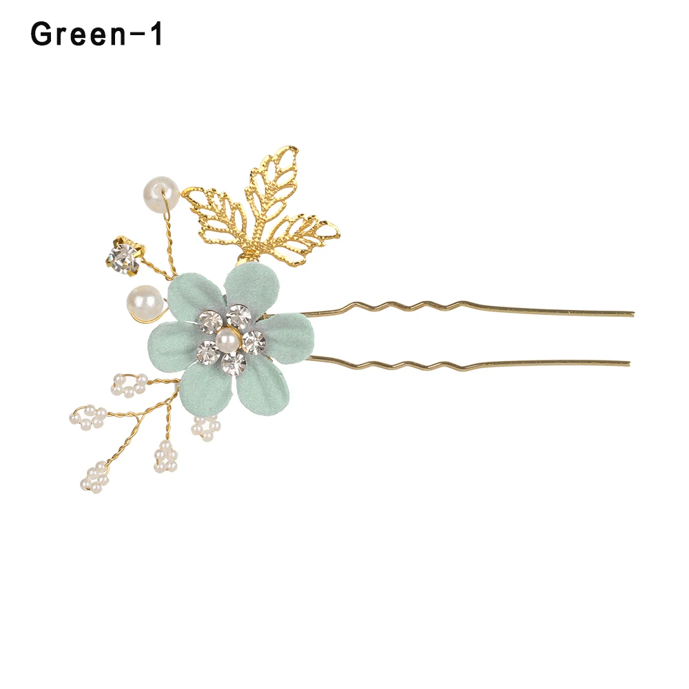 green1 Luxury Blue Flower Hair Combs Headdress Prom Bridal Wedding Hair Accessories Gold Leaves Hair Jewelry Hair Pins - Окраска металла: green1