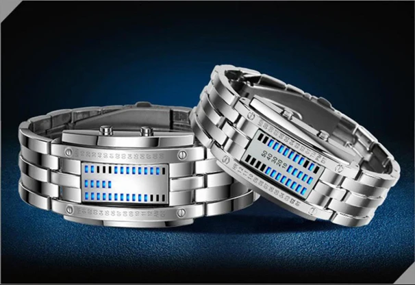 Часы мужские из нержавеющей стали с цифровым светодиодным браслетом спортивные