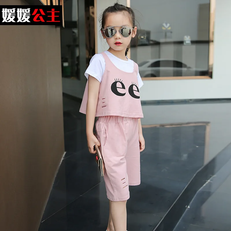 Children's Clothes Girls Summer 2017 New Leisure Three-piece Suit Children Big Boy Girl Short Sleeve Set | Детская одежда и