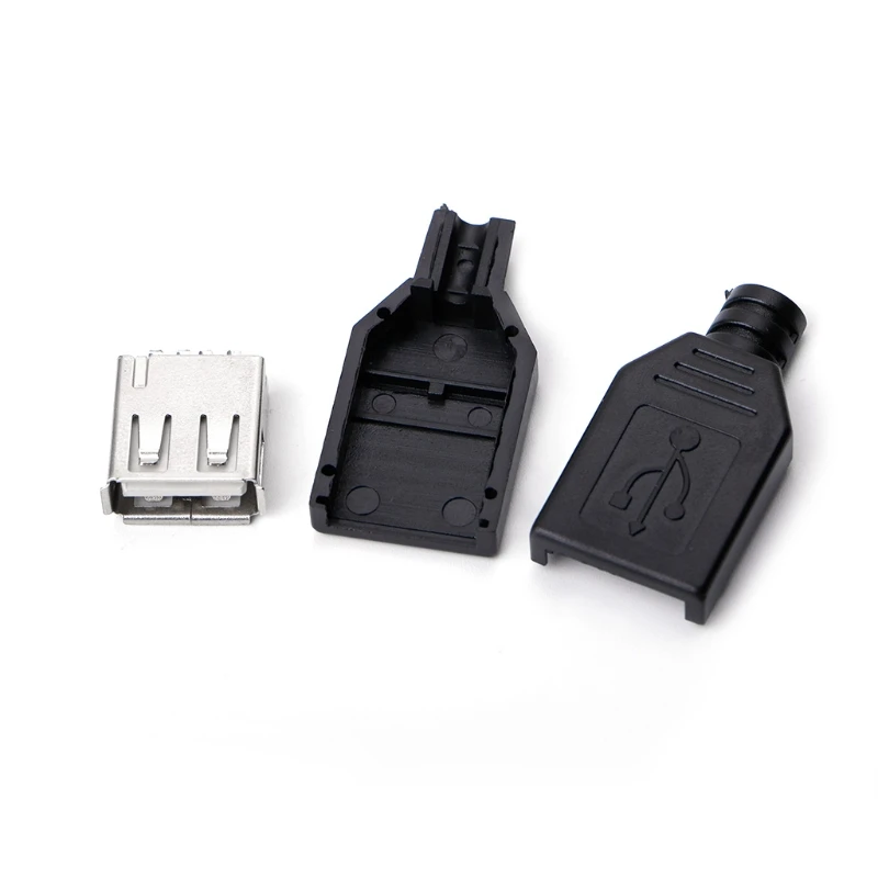 10 комплектов 4-контактный разъем USB типа А Мама с черной пластиковой крышкой |