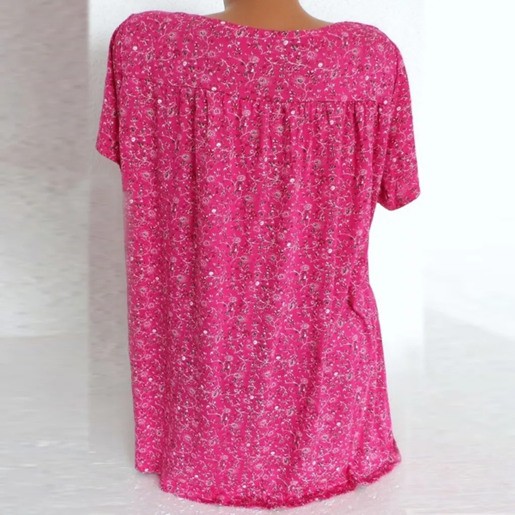 Модные женские блузки, Camisa Feminina размера плюс, короткий рукав, v-образный вырез, принт, блузка, пуловер, топы, женские блузки, Roupa Feminina