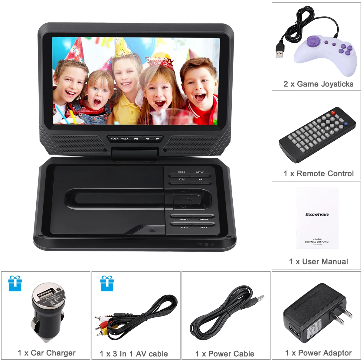 Excelvan 9 дюймов портативный dvd-плеер цифровой мультимедийный проигрыватель