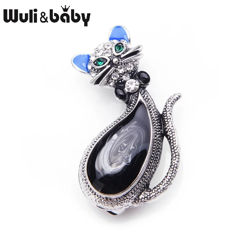 Красные и черные эмалированные Броши Wuli & baby в виде кошки стразы для женщин мужчин