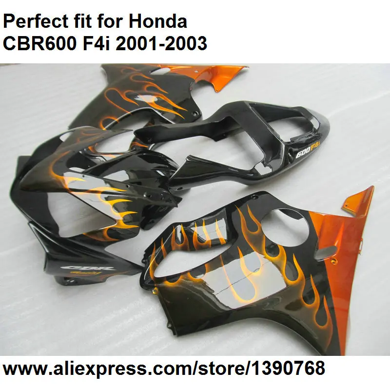 Фрезерный комплект для Honda CBR 600 F4i 2001 2002 2003 обтекатели с красным пламенем черные