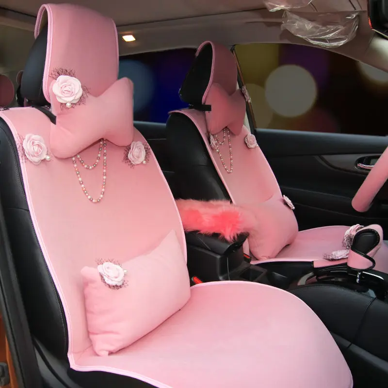 Розовая камелия Pearl Плюшевые универсальное автокресло подкладке аксессуары чехол сиденья Лук Авто Чехлы для девочек Для женщин
