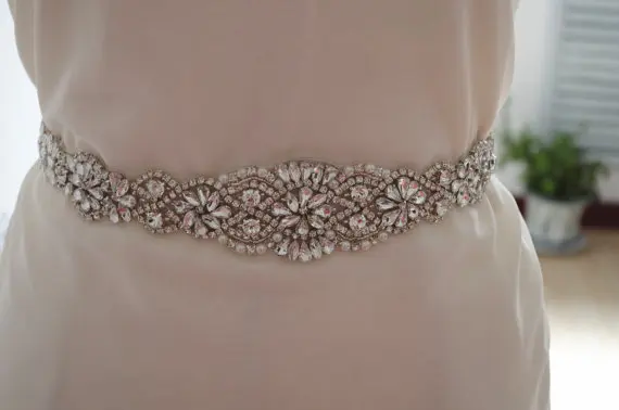 

rose gold rhinestone crystal sash applique, rhinestone applique, rhinestone sash