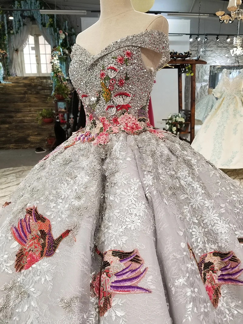 LS91289 роскошное бальное платье вечернее платье с цветной ручной работы цветы с плеча блестками платье партии с поездом как фотографии