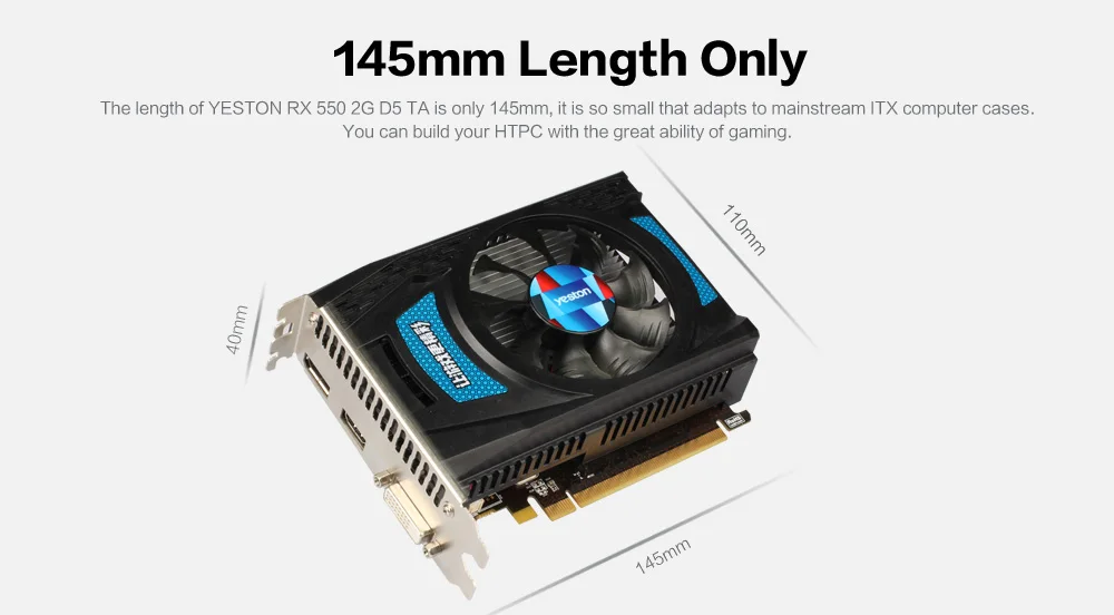 Yeston Radeon RX 550 GPU 2 ГБ GDDR5 128 бит игровой настольный компьютер ПК видеокарты Поддержка DVI-D/HDMI PCI-E 3,0