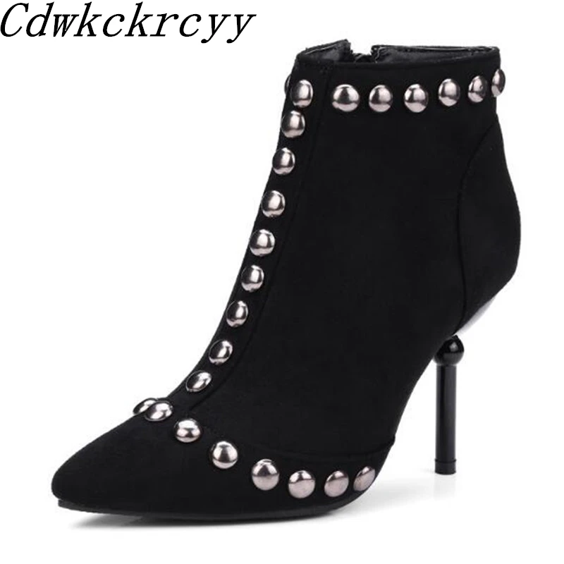 Autumn and winter New style fashion black sexy rivet Cusp High-heeled Short boots Comfortable Cashmere Keep warm Women Boots