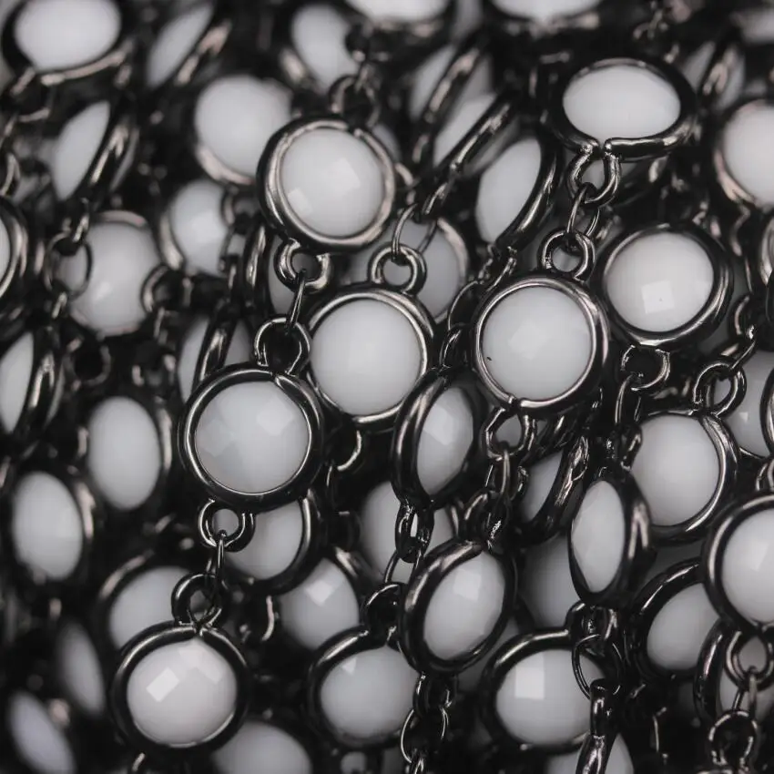 

NEW! 3Meter Gun Black Plated K9 Optical White Glass Crystal 6mm Faceted Flat Round Coin Beads Rosary Chains Necklace Findings