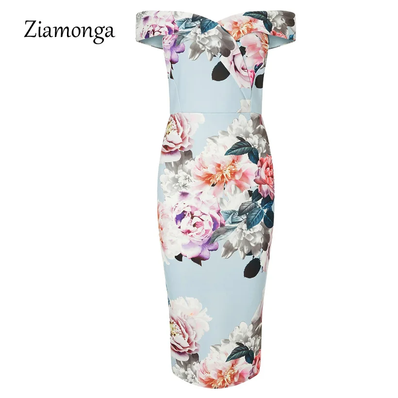 Женское облегающее платье Ziamonga офисное карандаш без бретелек с принтом на лето