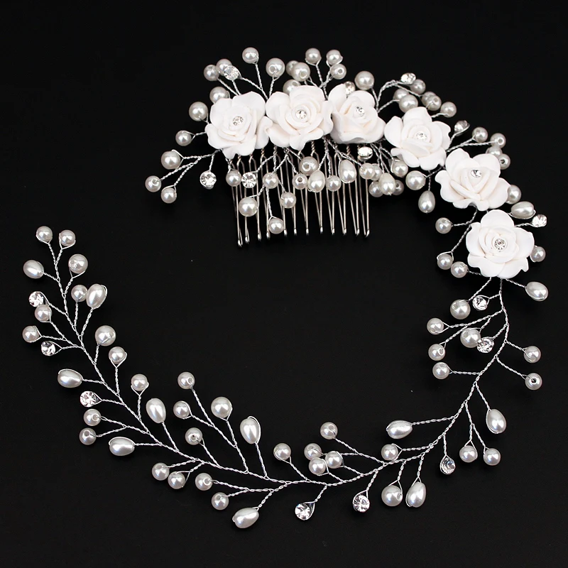 Женская Цветочная Заколка-Расческа с жемчужинами украшение для волос на мягкой