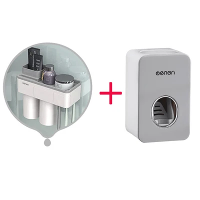 Grey2 with Squeezer Магнитный адсорбционный держатель для зубной щетки дисперсер для зубной пасты Бытовой настенный держатель для телефона коробка стойка аксессуары для ванной комнаты - Цвет: Grey2 with Squeezer