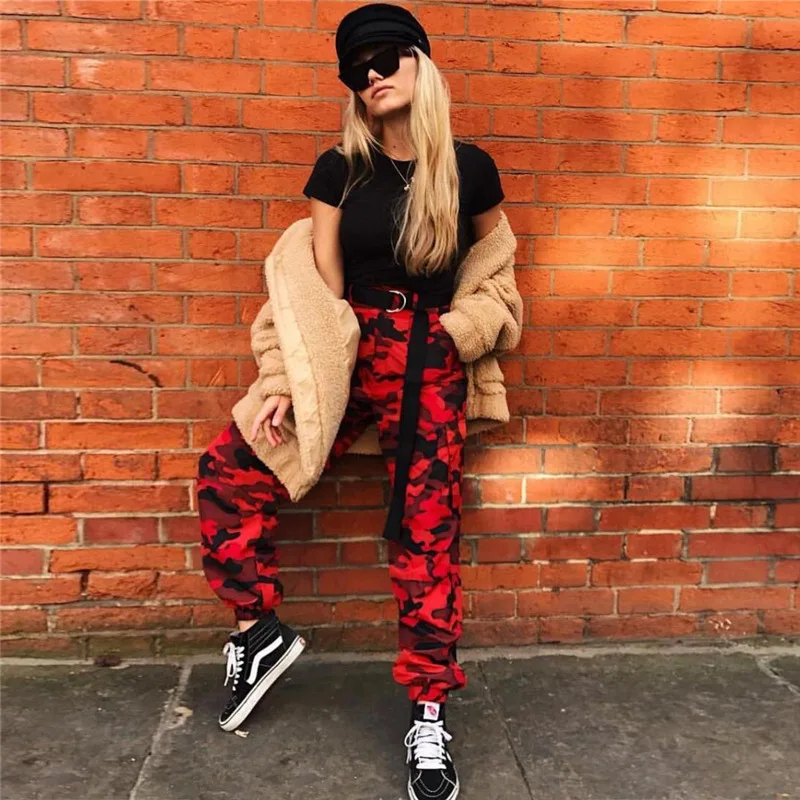 Fashion Zipper Camouflage Pants Loose High Waist Pockets Camo Trousers Button Full Length Military Cargo for Women | Женская одежда