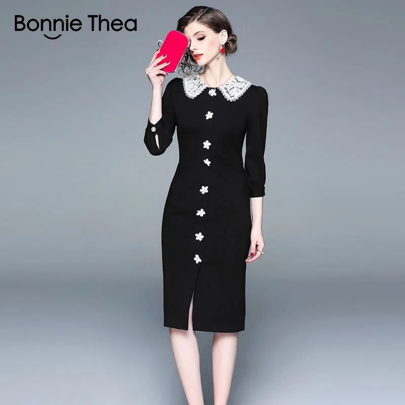 Женское черное вечернее платье-футляр Bonnie Thea Осеннее элегантное платье женское