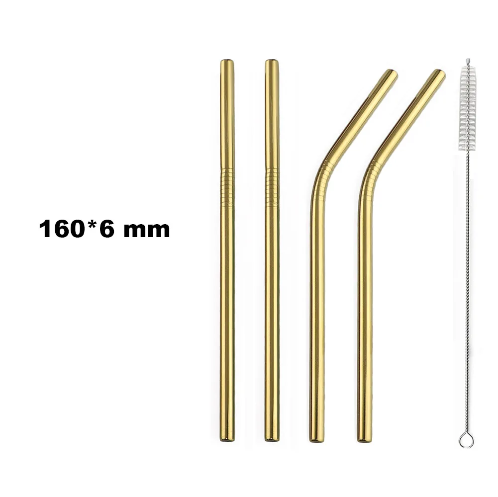 Gold 160mmx6mm Фруктовые соломинки для сока мини 160 мм короткие из нержавеющей стали c радужным металлические соломинки прямой изгиб многоразовые, для питья маленькие 4 соломы 1 prush - Цвет: Gold 160mmx6mm