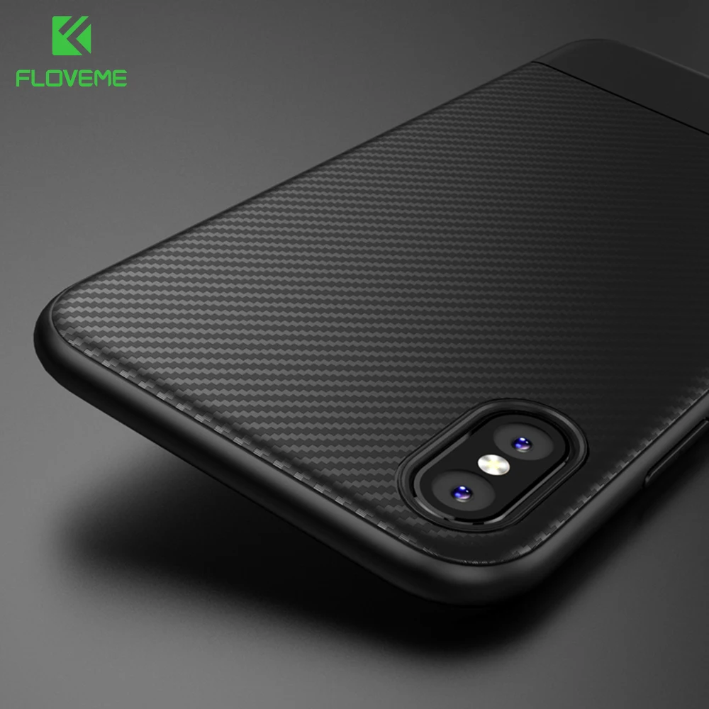 Чехол FLOVEME для iPhone X 10 роскошный чехол 2017 деловой из углеродного волокна 8 7 6 6S Plus