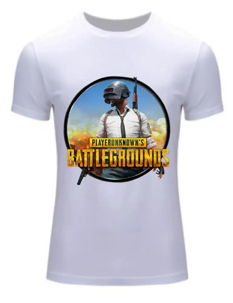 Мужская и женская модная футболка с принтом PUBG коротким рукавом круглым вырезом