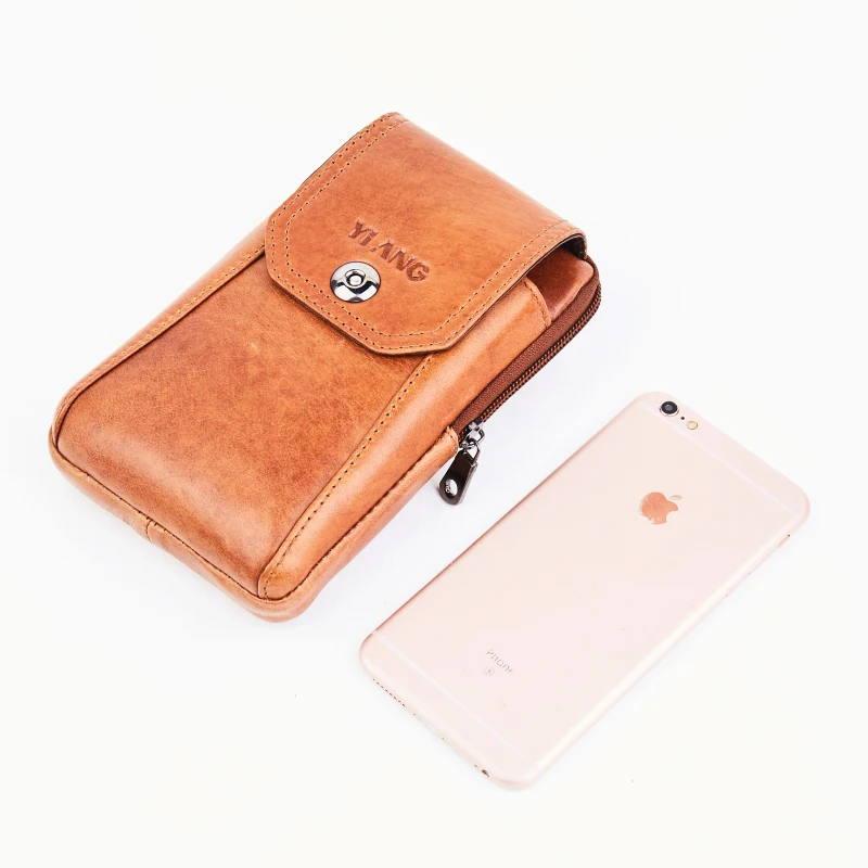 

Oil Wax Genuine Leather Men Waist Hip Bum Fanny Bag Cell Mobile Phone Case Cowhide Pouch Fashion Male Hook Loop Belt Pack Bags