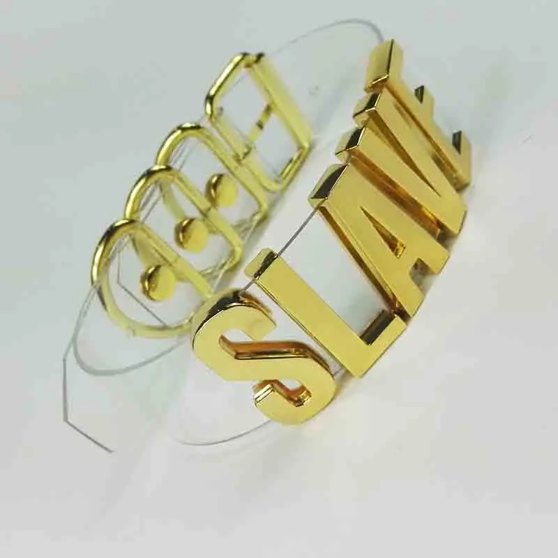 Ошейник с пряжкой для БДСМ в стиле Харадзюку золотыми буквами высотой 35 мм 100%