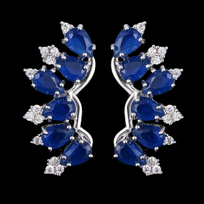 dark blue Роскошь emmaya Австрийские прозрачные CZ серьги для женщин модные вечерние элегантные серьги-гвоздики ювелирные изделия - Окраска металла: dark blue