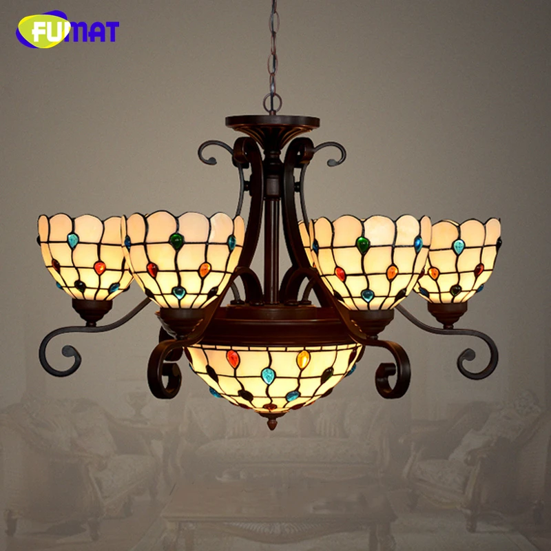 

European Style Vintage Tiffany Pendant Light Creative Art Curtain Beads Glass Pendant Light Living Room Restaurant Kitchen Lamp