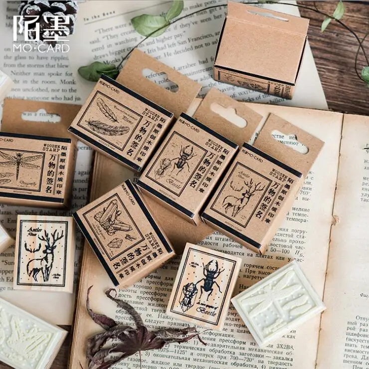 6 шт. следы природы серии деревянные и резиновые штампы для скрапбукинга дневник