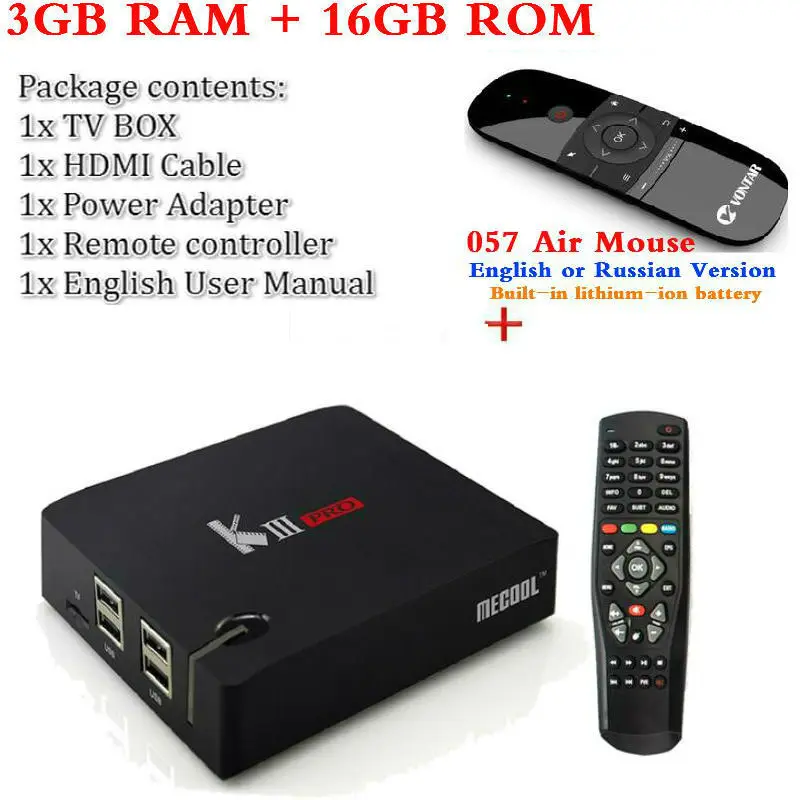 MECOOL KIII PRO DVB-S2 DVB-T2 DVB-C Android 7,1 ТВ приставка 3 Гб 16 Гб Amlogic S912 Восьмиядерный 4K медиаплеер комбинированная приставка PowerVU - Цвет: Box With 057