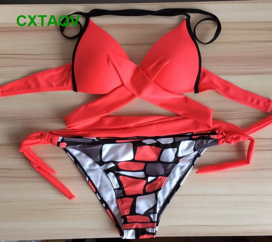 2019 Женский бандо с низкой талией комплект бикини со шнуровкой сексуальный яркие