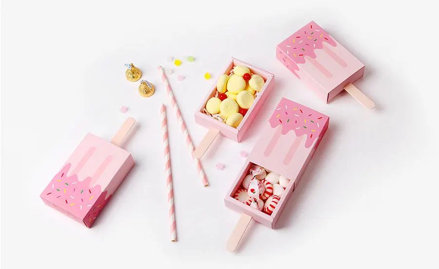 

10Pcs Ice Cream Paper Gift Boxes Candy Cookie Bags Cartoon Gift For Guest Kids Baby Shower Birthday Party Decoration