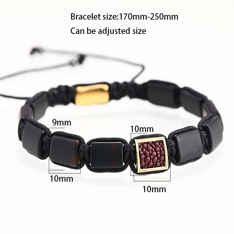 Mcllroy charm bracelets men natural black stone inlay stingray leather diy handmade braided friend gift erkek bileklik | Украшения и