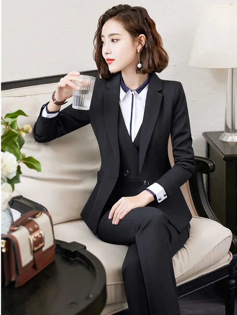 Высококачественные женские деловые костюмы из ткани с брюками карандашами и
