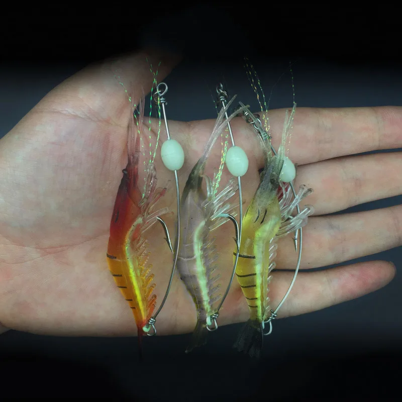 5 шт./лот Мягкая приманка для креветок 9 см/6 г искусственная рыбалки с блестящим