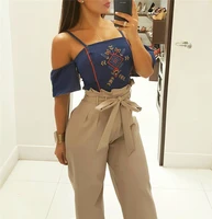 office style loose pants women clothes high waist palazzo denim look wide leg pants long loose sashes pants culottes trouser