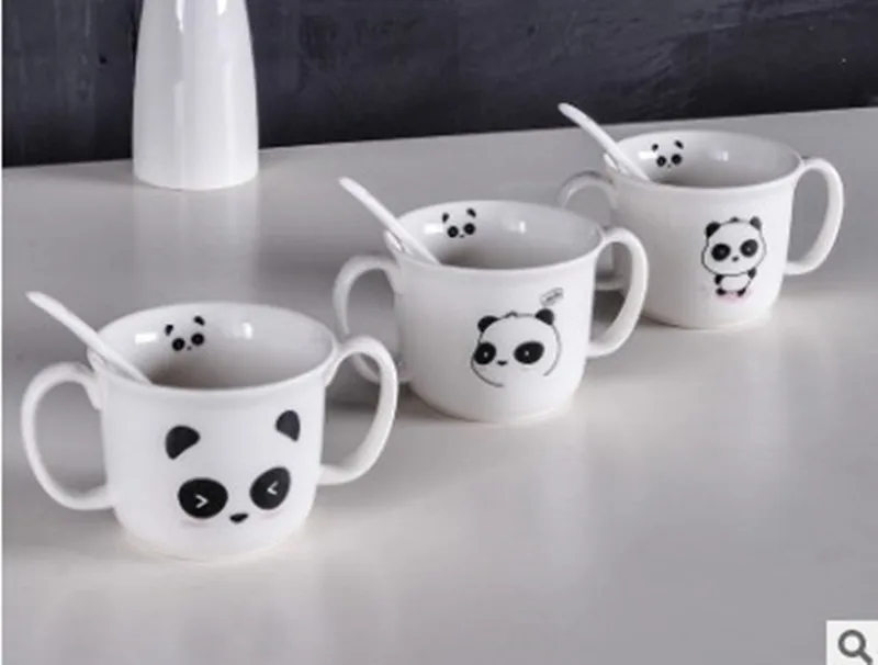 Две ручки Kawaii панда кружки керамическая чашка молочный кофе с ложкой чайные