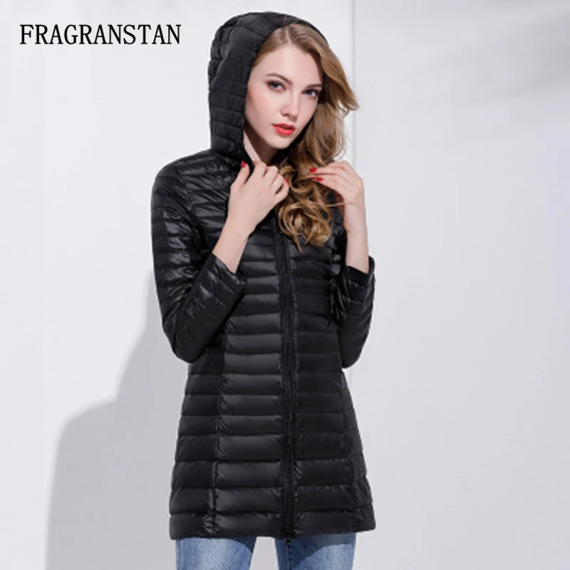 Hooded black 90% белая куртка-пуховик на утином пуху, Женское зимнее модное длинное пальто с капюшоном, водонепроницаемый теплый светильник, Vestidos, женская брендовая Повседневная Верхняя одежда Y226 - Цвет: Hooded black