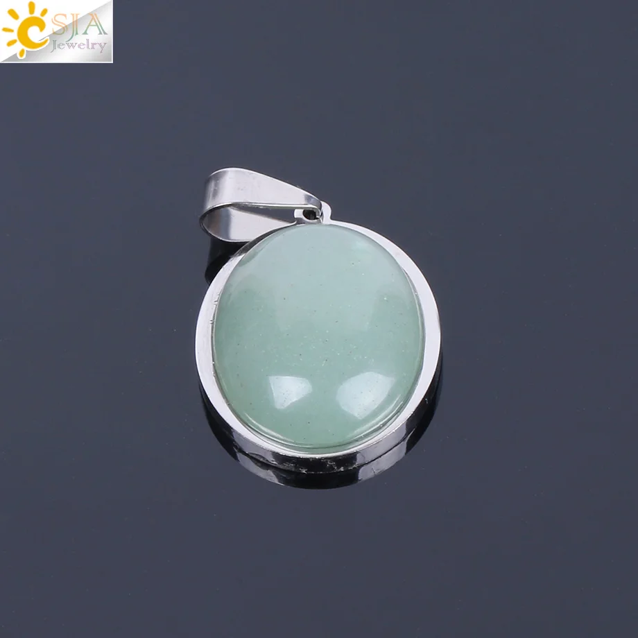 Green Aventurine CSJA натуральный камень бусины в форме яйца Ожерелья Подвески Розовый кварц зеленый авантюрин лазурит тигровый глаз рейки ювелирные изделия F133 - Окраска металла: Green Aventurine