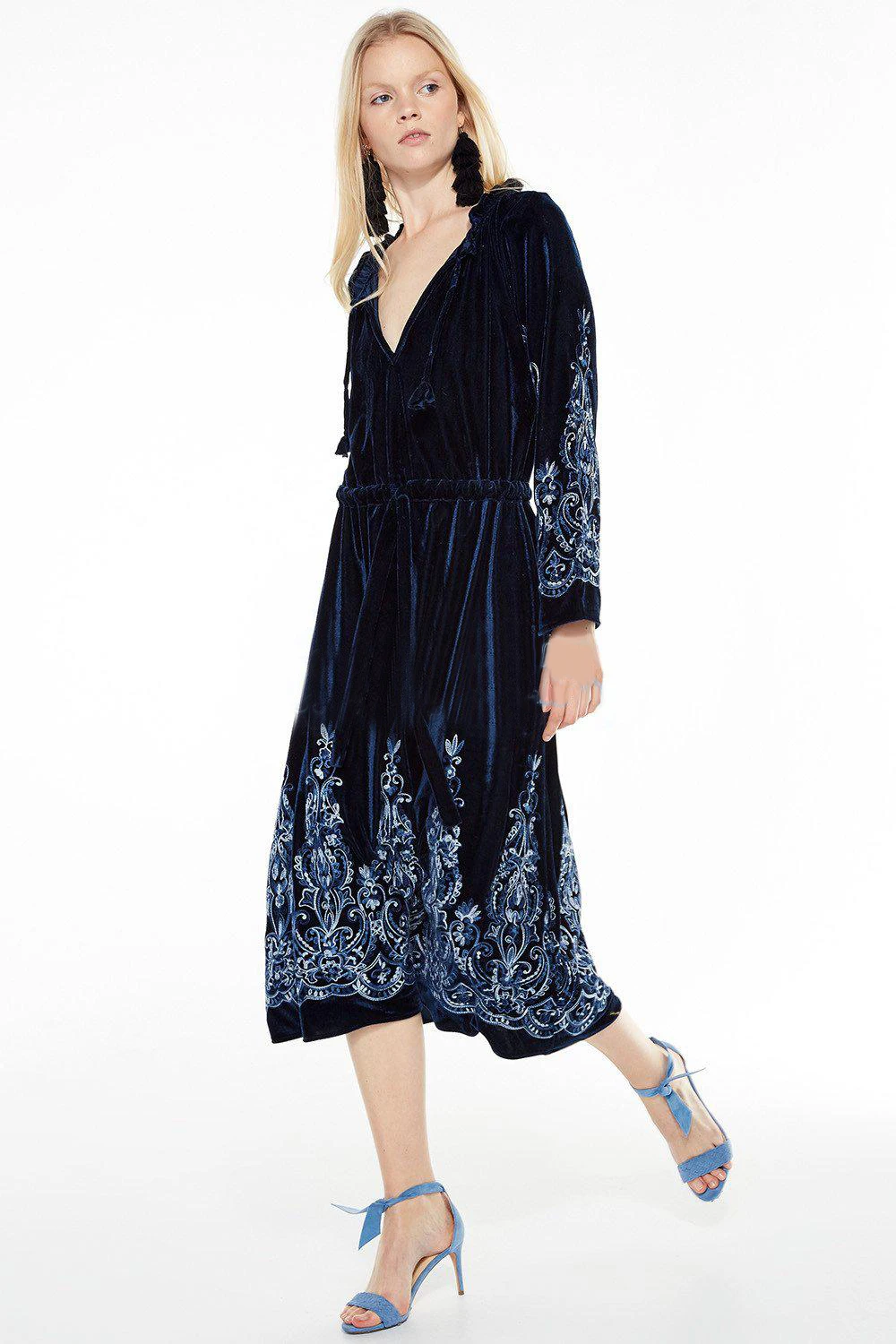 BOHOFREE богемное элегантное винтажное длинное платье с цветочной вышивкой макси