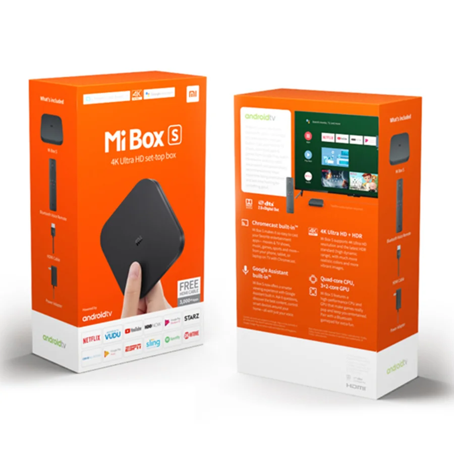 Приставка ТВ Xiaomi Mi Box S фирменный цифровой медиаплеер Ultra HD 4K HDR Android 8.1 2G/8G Wi Fi Google