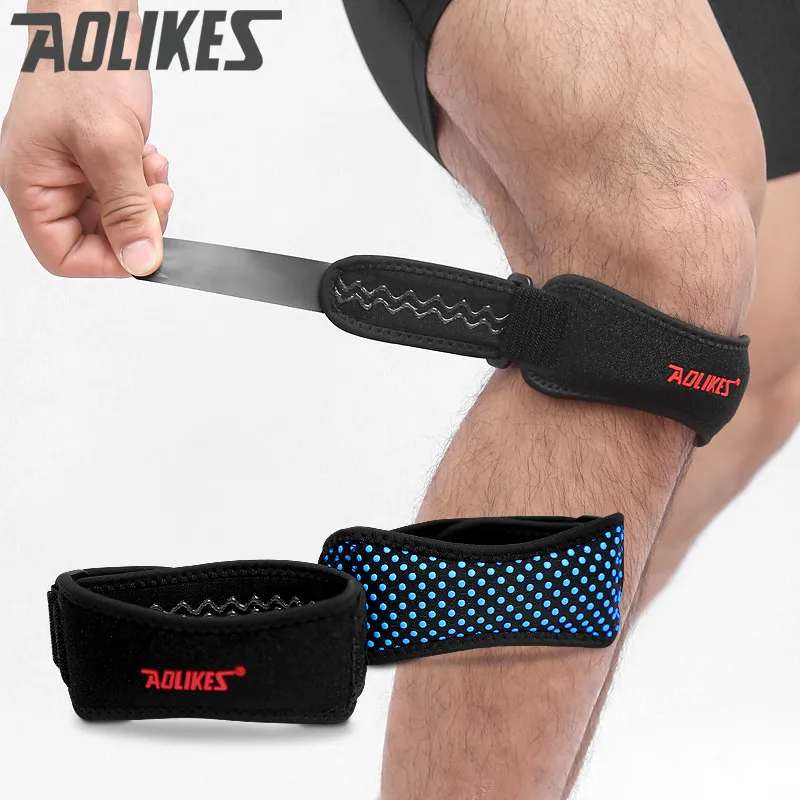 Blackblue 7920 AOLIKES 1 шт. Регулируемый Колено Надколенник Поддержка для сухожилий ремень наколенники колодки Бег Баскетбол Открытый вред предотвратить тренажерный зал рекомендуем - Цвет: Blackblue 7920