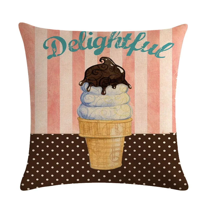 Наволочка с рисунком мороженого летняя хлопковая льняная декоративная