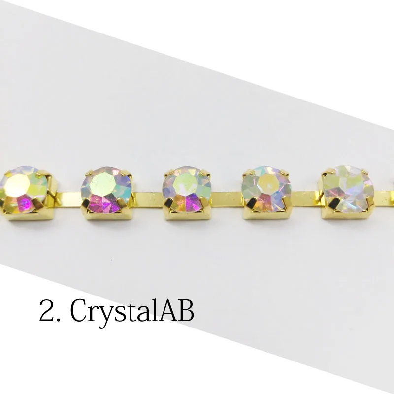 CrystalAB Горячая Распродажа Стразы чашки цепи 1 ярд/3 Ярд/5 Ярд SS28 хрустальные золотые цепочки 32 цвета для одежды сумки - Цвет: CrystalAB