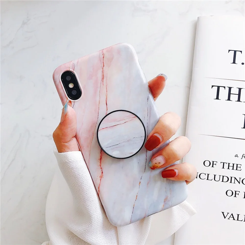 Лидер продаж Мрамор чехол для телефона iphone X 7 Plus 8 с Силиконовый мириться кольцо