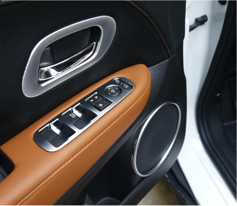 Для Honda вариабельности сердечного ритма HR-V VezeL для леворульных автомобилей ABS Chorme салона автомобиля оконного стеклоподъемника Панель Стикеры
