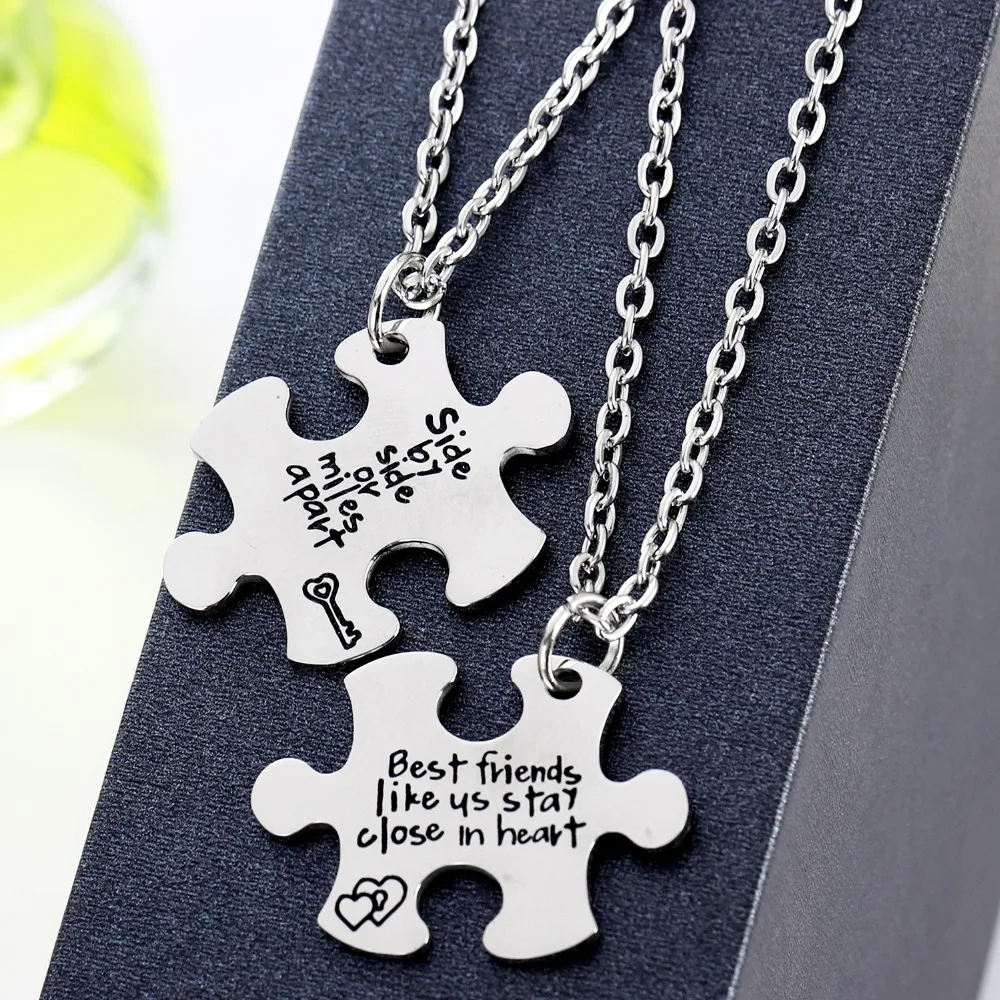 2PC Best Friends like Us Stay Close In Heart Stainless Steel Puzzle Pendant Necklace Jewelry Women Friendship Necklaces | Украшения и